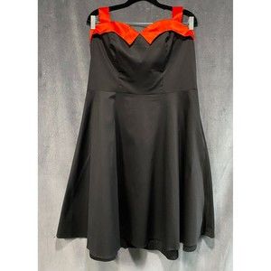 Women's Halter Swing Dress Size XXL Black With Red Satin Trim by Dressystar